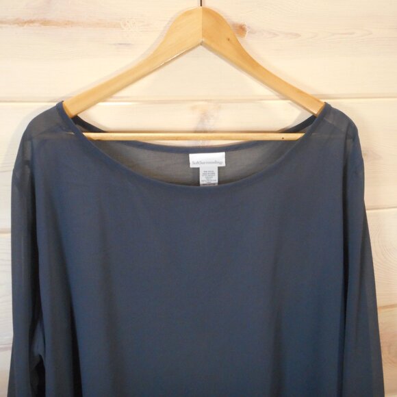 Soft Surroundings Womens L Sheer Blouse Minimalist Dark Blue-Gray 3/4 Sleeve - Picture 2 of 10